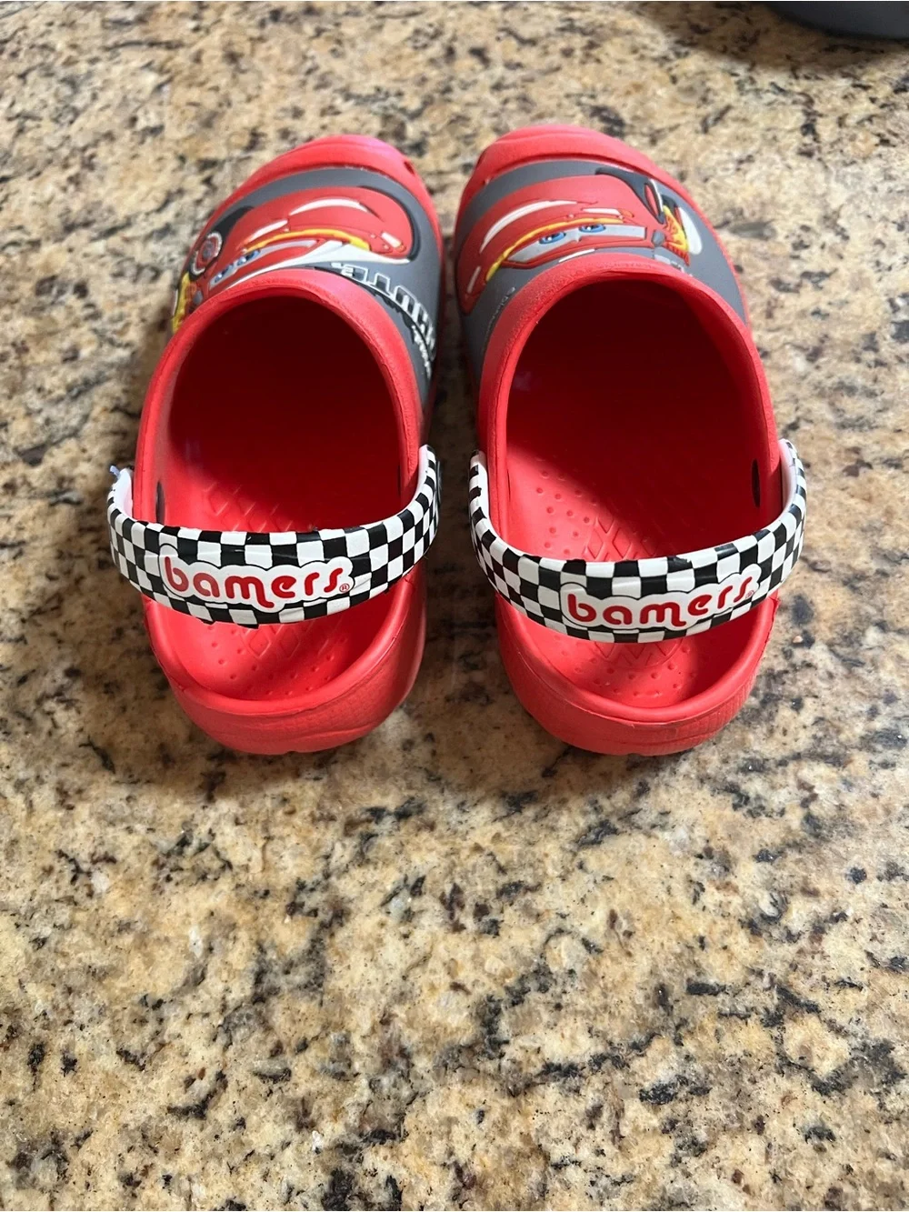 Disney Lightning McQueen Kids Red Car Slip-On Clogs with Checkered Strap
